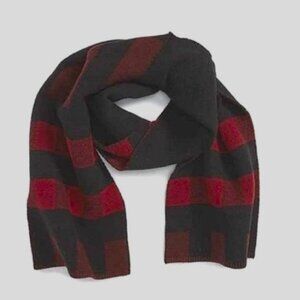 Burberry Large Wool Cashmere Knit Scarf Red Black Striped Pattern
